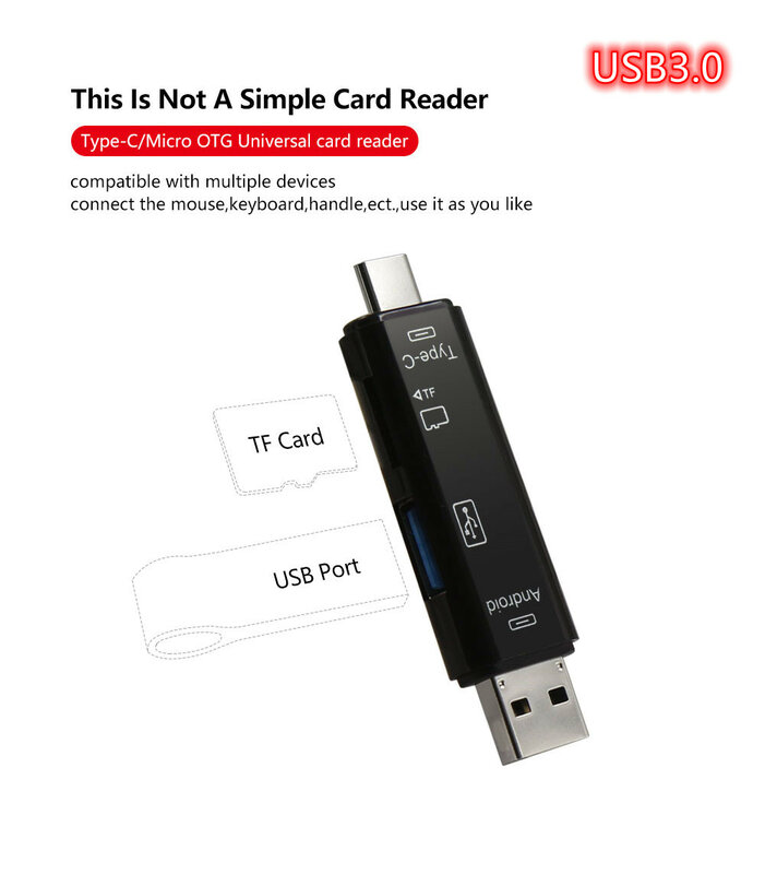 Lector de tarjetas de memoria TF 3 en 1 de alta velocidad, USB 3,0, tipo C OTG, adaptador Flash Micro USB, lector de tarjetas microsd