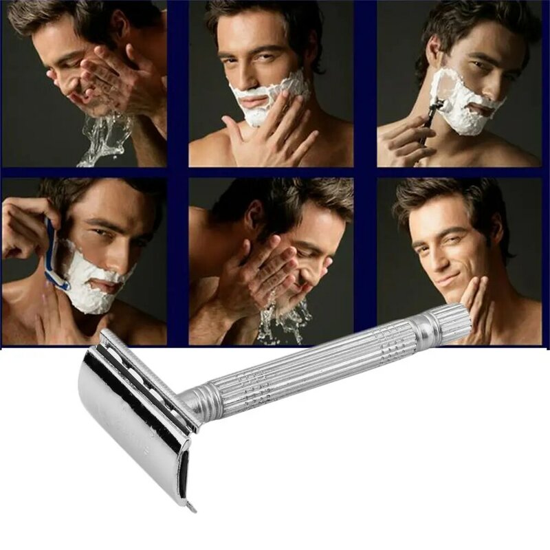 Lâmina de barbear com lâmina dupla para homens, ergonômica, confortável, vintage, portátil, barbeiro, salão, inoxidável