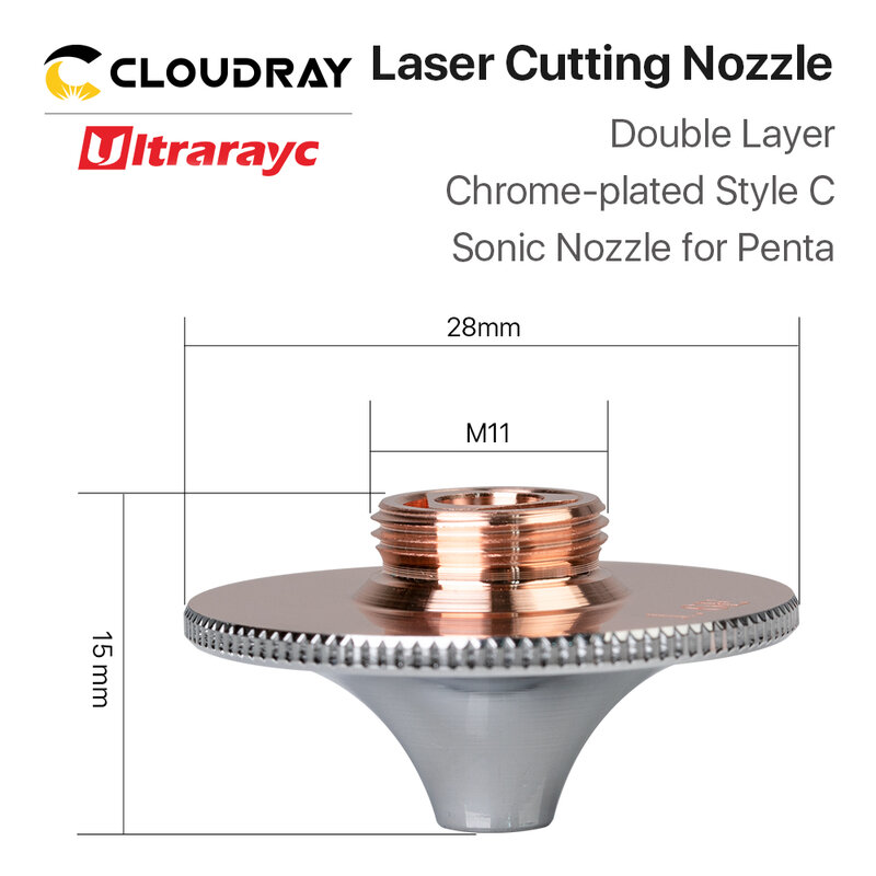 Nosel Laser Ultrarayc, nosel Laser lapis krom, lapisan ganda D28, kaliber 1.2mm-1.6mm untuk pemotong logam Penta Sonic