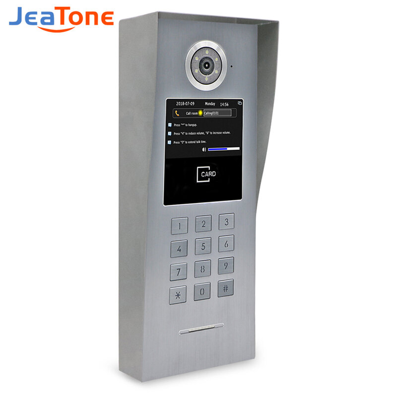 Jeatone-SIP POE Video Campainha Com Tela, Sistema De Segurança Do Edifício, Desbloqueio Do Teclado, AHD 960P, Visão Noturna, Detecção De Movimento