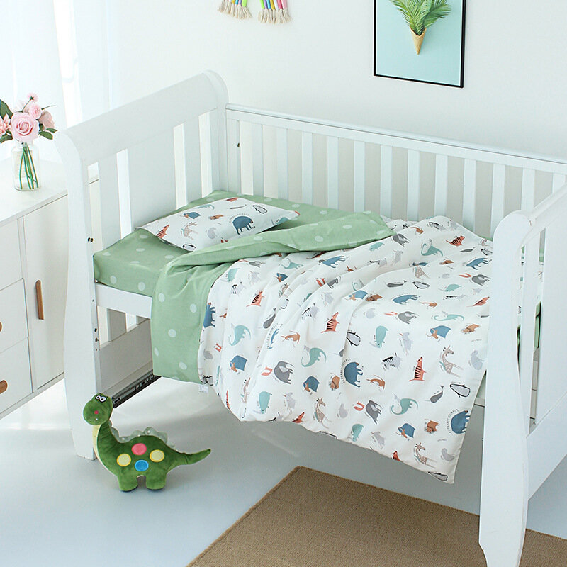 طقم سرير أطفال قابل للتنفس ، 3 قطعة/المجموعة/دفعة ، ملاءة سرير ، غطاء وسادة ، لحاف ، ملاءة سرير ، قطن ، حديثي الولادة