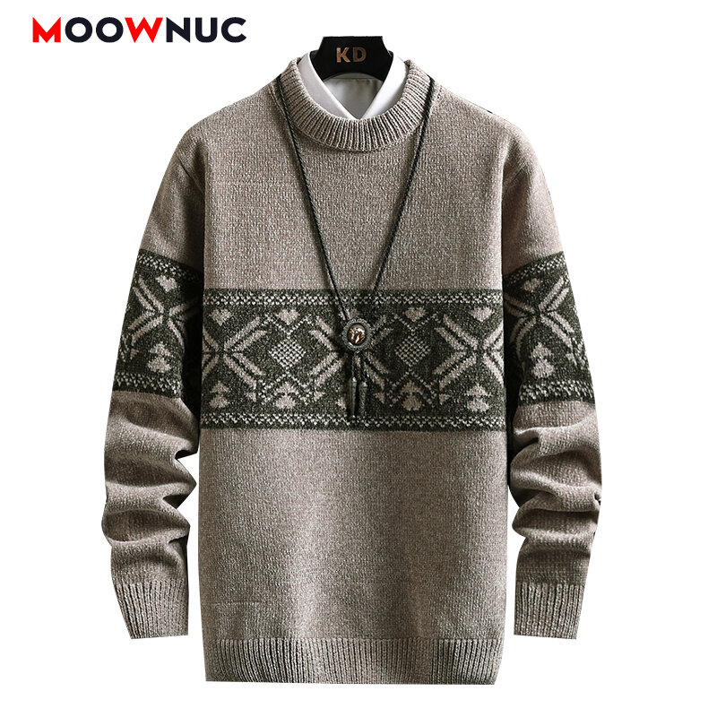 Grube jesienne swetry moda męska swetry 2022 wiosna długie rękawy dorywczo dobrze dopasowana utrzymać ciepło mężczyzna nowy 4XL 5XL marka MOOWNUC