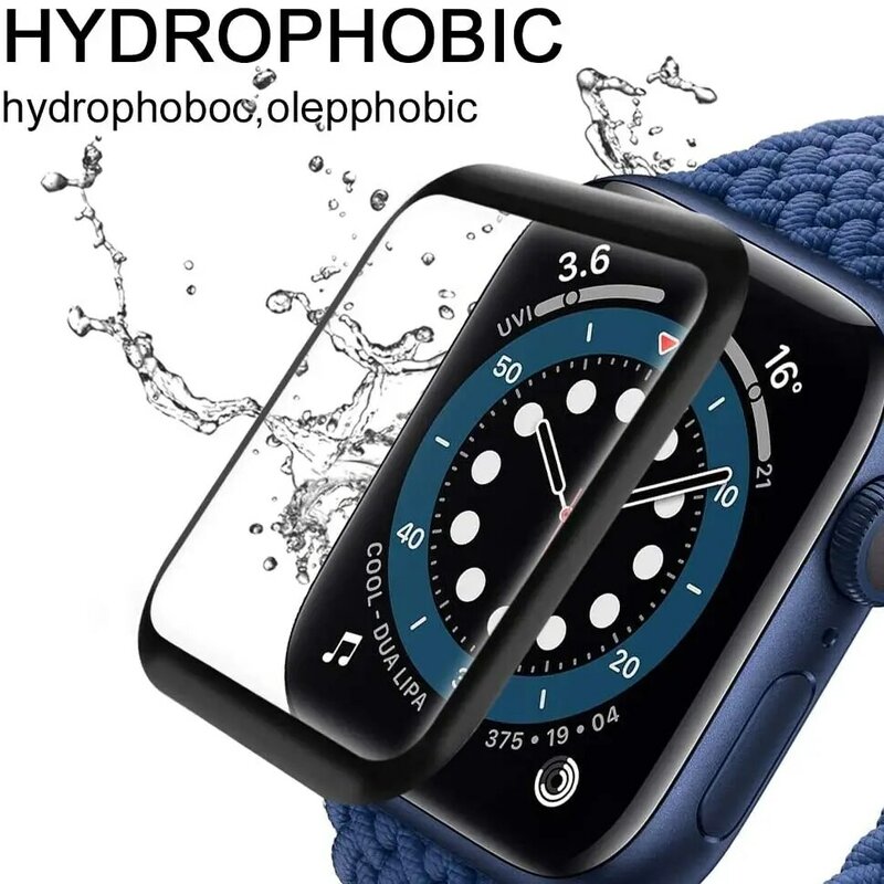 Protecteur d'écran pour Apple Watch, Film en verre trempé HD à bord incurvé 3D pour Apple Watch SE 6 5 4 iWatch 5 4 40MM 44MM