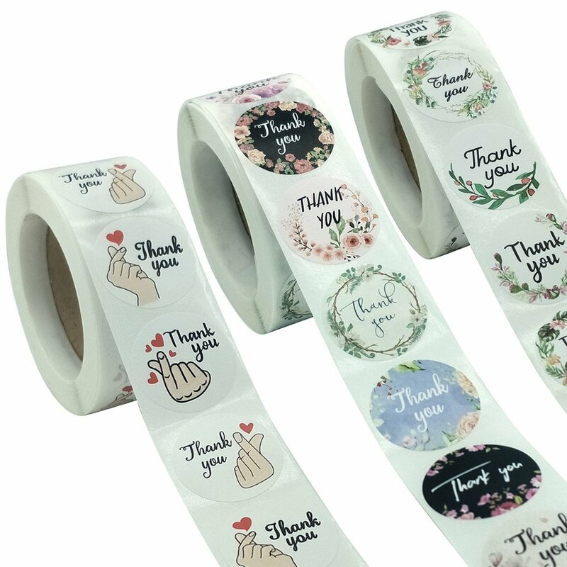 500Pcs/Roll Mailing Benodigdheden Voor Gift Bags Roll Bloem Sticker Label Koperen Plaat Zelfklevende Ronde Decoratie stickers