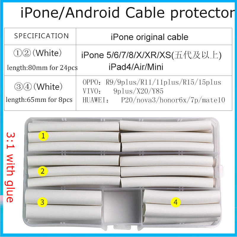 32 PCS für iphone Kabel protector usb kabel draht veranstalter wickler Schrumpf Rohr Hülse für iPad iphone Kabel Android kabel