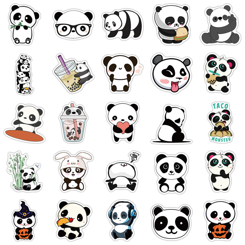 Cute Panda Cartoon Animal Adesivos, DIY, Graffiti, À prova d'água, Brinquedo engraçado do miúdo, Decalque, Bagagem, Skate, Legal, DIY, 10 Pcs, 30 Pcs, 50Pcs