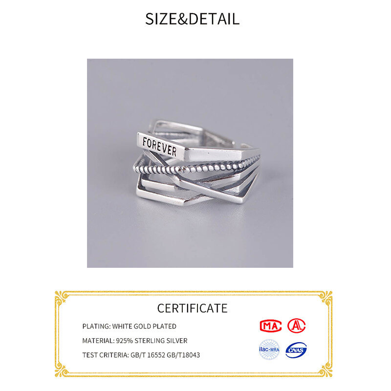 100% Asli 925 Sterling Silver Baris Berliku Bentuk Selamanya Huruf Terbuka Cincin untuk Wanita Desain Kreatif Wanita Fine Jewelry Hadiah