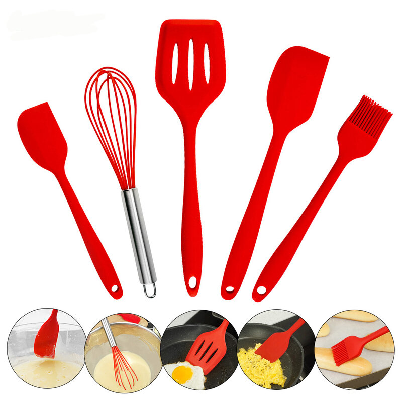 Non-stick Silicone Kitchen Utensils Set Spoon Spatula Soup Ladle Turner Cooking Tools Set With Storage Holder Kitchen Tools
