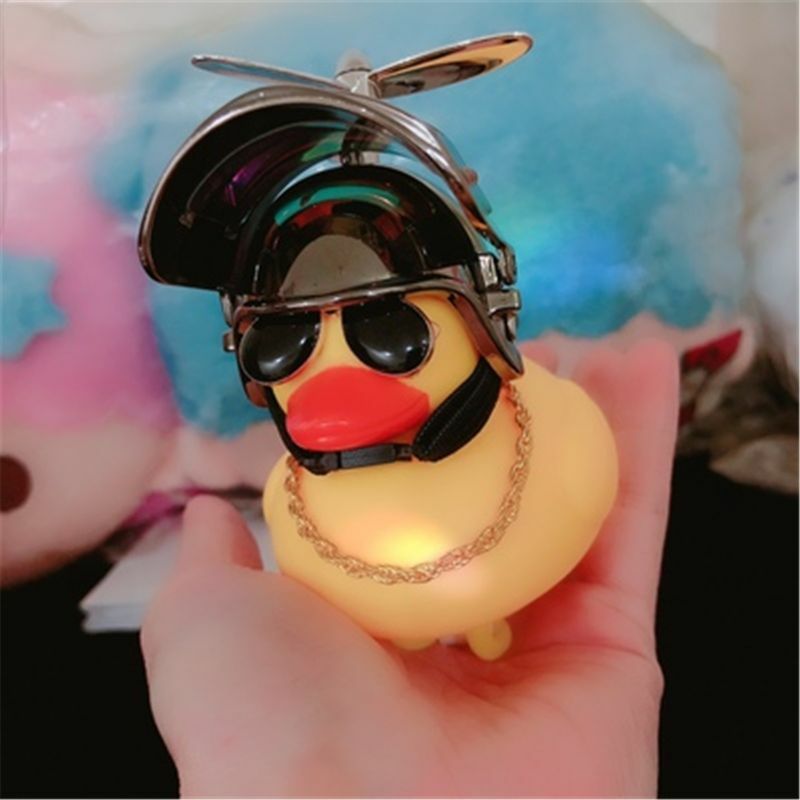 Rubber Duck Toy Car Ornaments Yellow Duck with Propeller Helmet Car Dashboard Decor Squeaking Glowing Duck Toys for Adults Kids