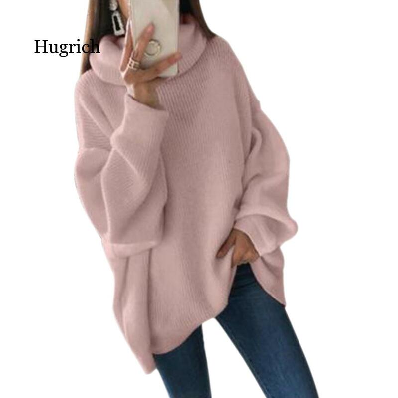 Suéter informal holgado de cuello alto para mujer, Jersey de punto de manga larga, otoño