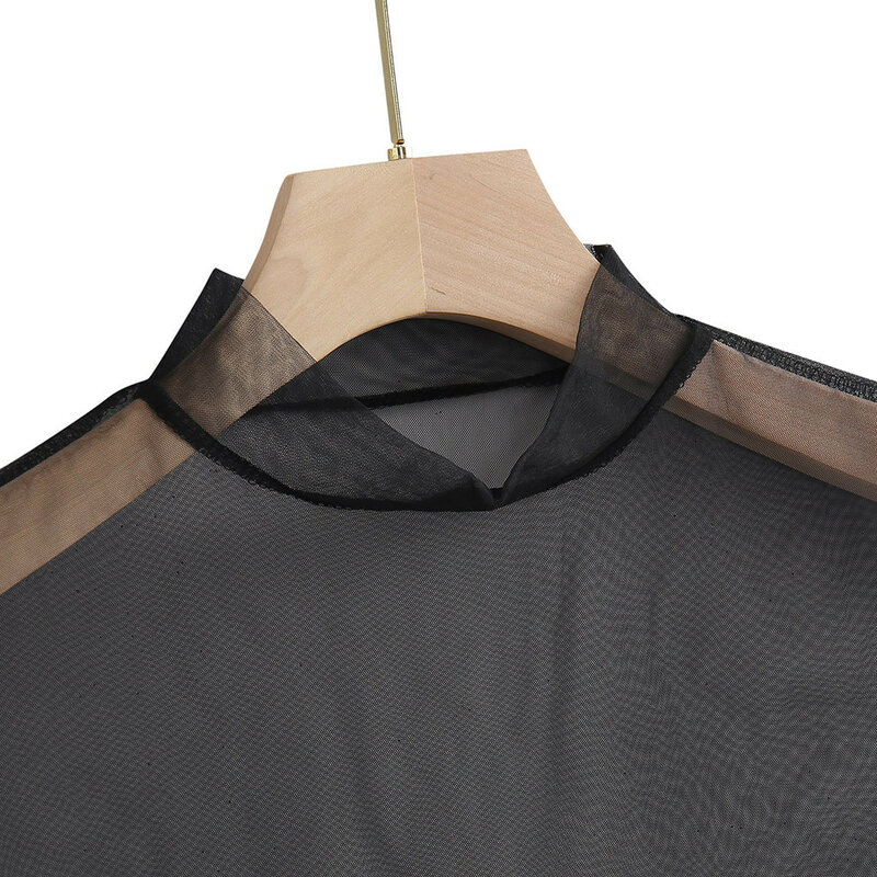 Blusa feminina sexy preta transparente, camiseta feminina manga curta transparente verão