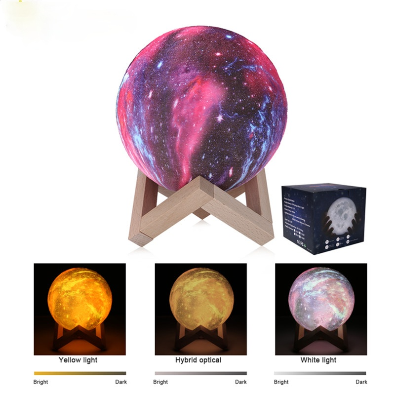 Stampa 3D Star Moon Lamp LED Galaxy Lamp 3/16 cambia colore Touch telecomando LED Night Light Home Decor regalo creativo per bambini
