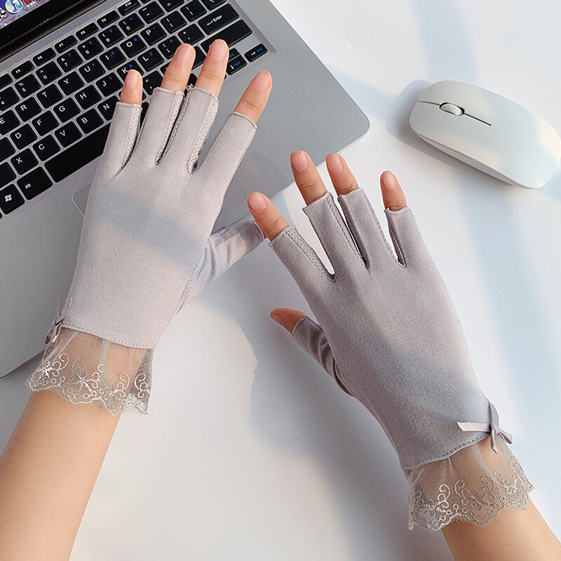 Fashion Sexy Embroidered Lace Mitten Half Finger Gloves Summer Breathable Sunscreen Anti-UV Cycling Drive Non-Slip Thin Gloves