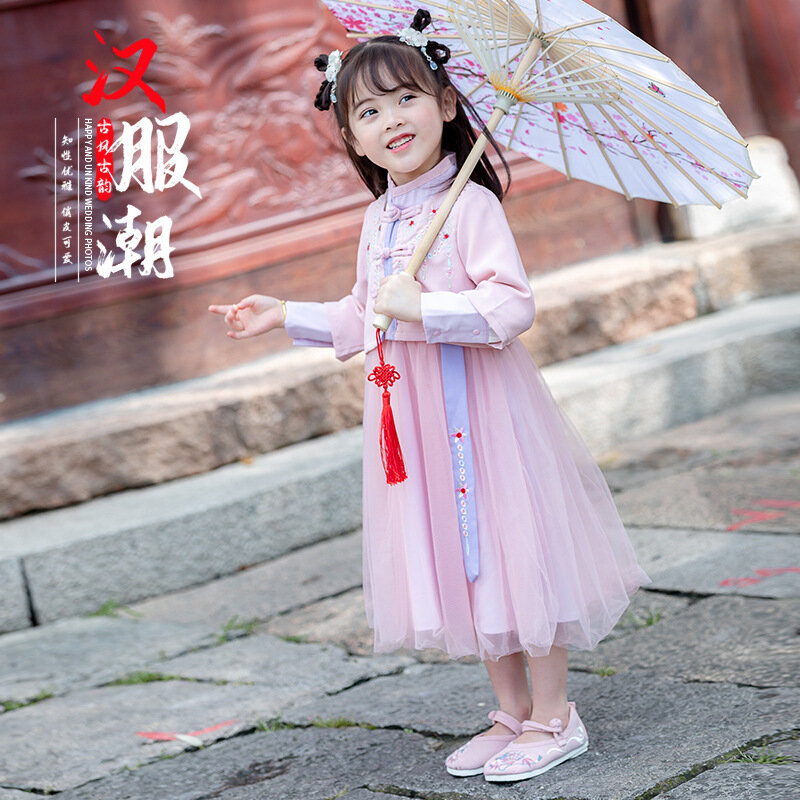 Dzieci chiński piękny strój Tang chłopcy haft bawełna wykonać kostiumy dziewczyny tradycyjna odzież do zdjęć starożytny Hanfu