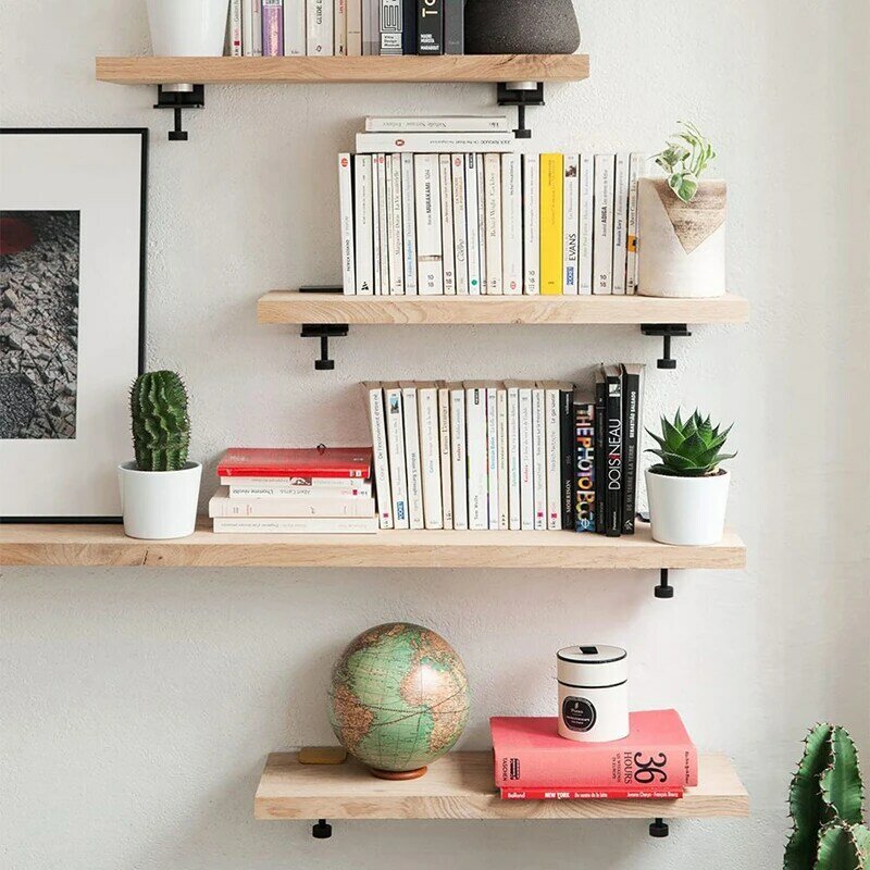 Suporte de prateleira criativo diy, suporte de parede de ferro forjado, clipe de prateleira personalizada preta para livros, com 10 peças