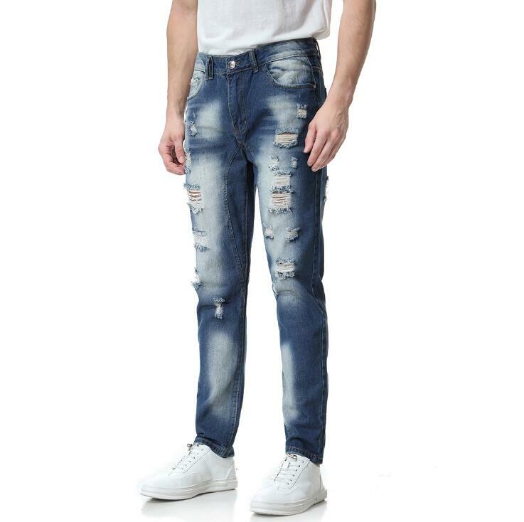 2020 marca nova moda masculina de negócios casual estiramento magro personalidade buraco calças jeans masculino calças jeans clássico