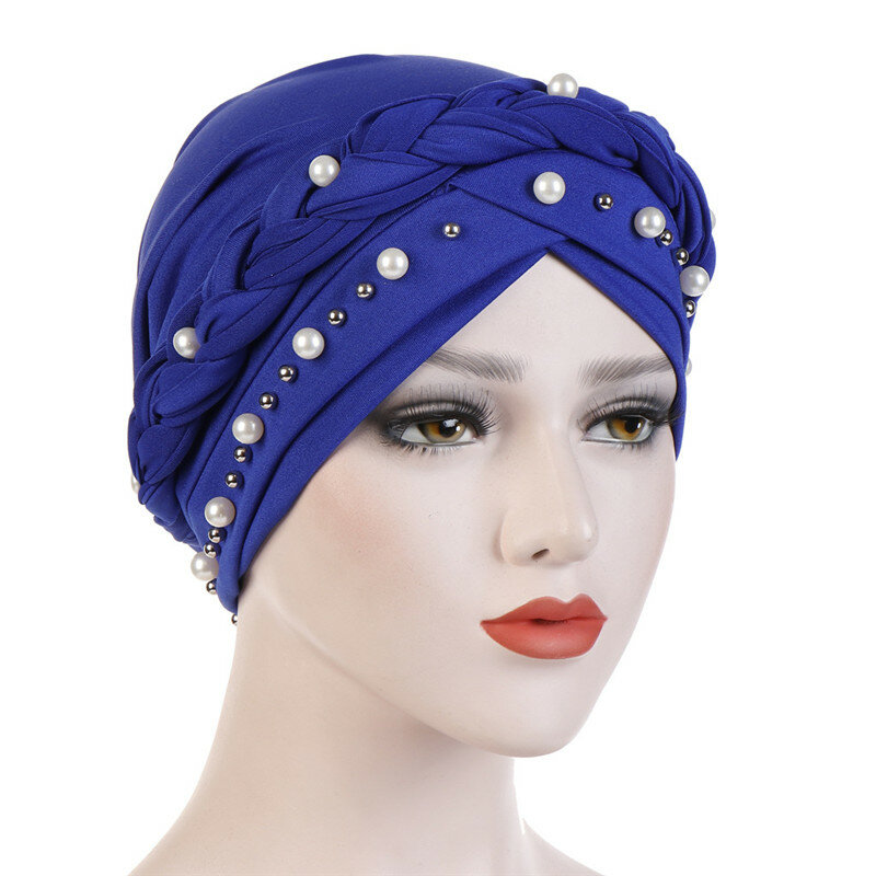 Pañuelo para la cabeza para mujer musulmana, turbante trenzado de algodón con estampado bohemio, hijab interno, turbante árabe