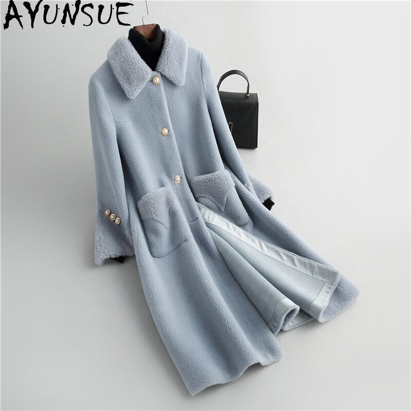 AYUNSUE Elegant Sheep Shearling Coat Female Autumn Winter 2021 Korean Real Wool Jackets Women‘s Fur Coat Jaqueta Feminina Gxy80