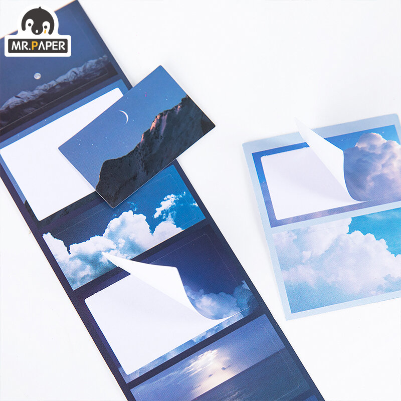 Mr.Paper-Aesthetic Fantasy Sky Masking Tapes, Holiday Time Memory, Deco adesivo, nebuloso, 8 desenhos, Material PET