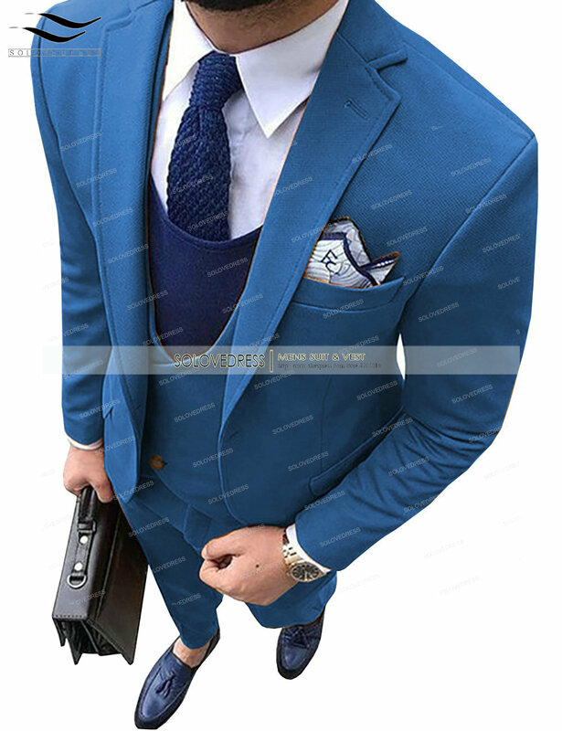 Trajes de lana de Tweed para hombre, chaqueta, chaleco y pantalones, tres piezas, chal Formal, solapa, esmoquin de negocios, 2020