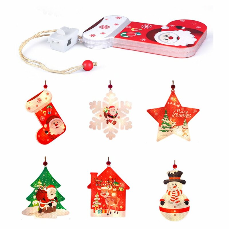 Christmas Ornaments PVC Hanging Pendant LED Light Santa Claus Christmas Decorations For Home Tree Decor Kids Gift Warm White