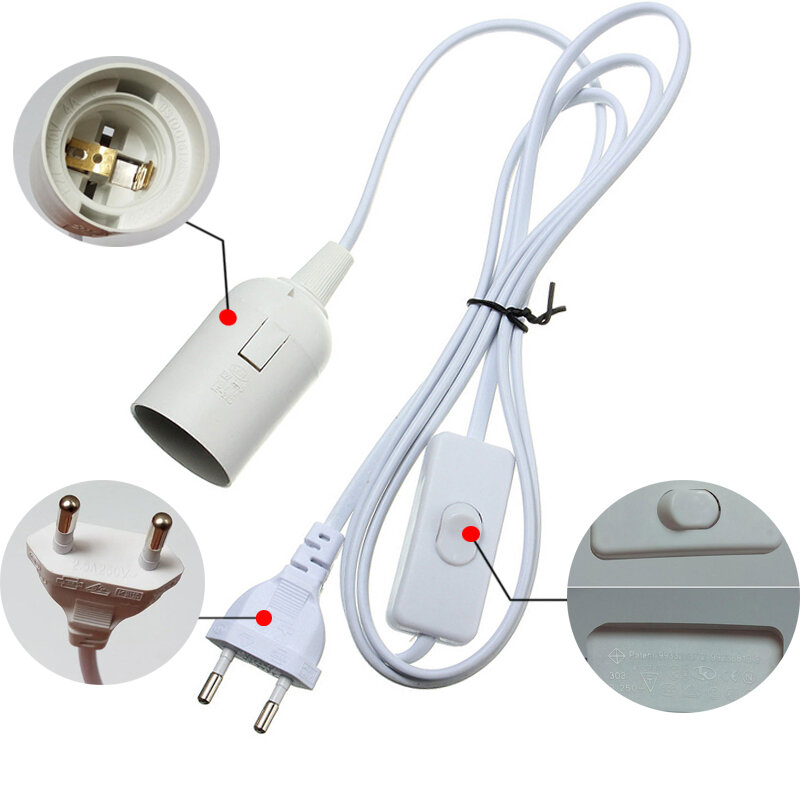 Bases de lámpara E27, luces colgantes, Cable de alimentación de 1,8 m, adaptador de enchufe UE/EE. UU. Con Cable de interruptor para soporte de enchufe