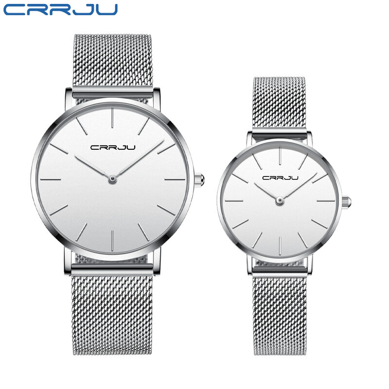 CRRJU-Reloj de pulsera de cuarzo para hombre y mujer, cronógrafo de acero inoxidable, resistente al agua, Masculino