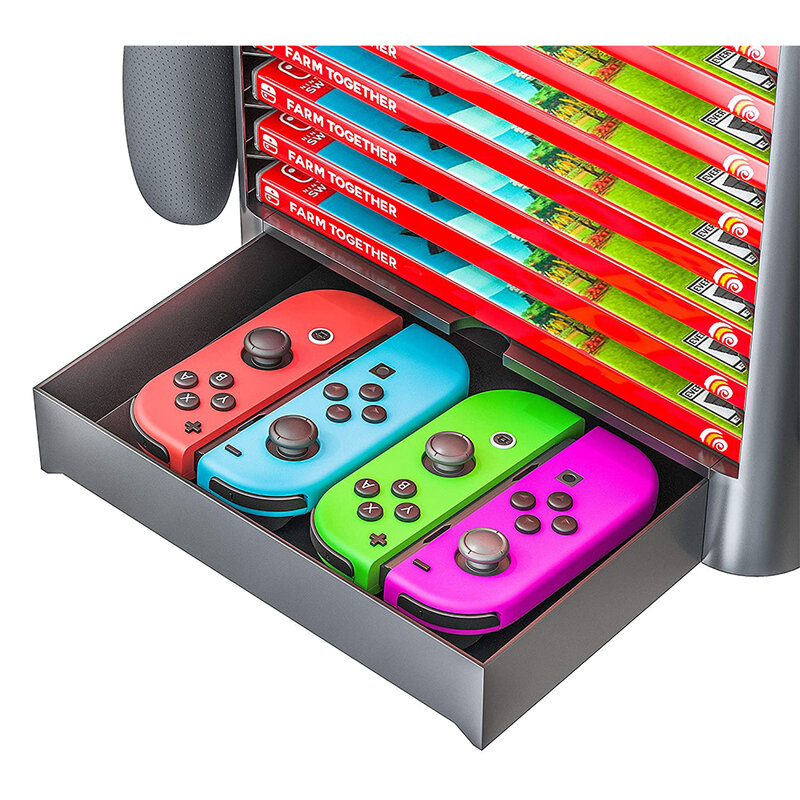 Torre de almacenamiento de accesorios de juego de Nintendo Switch, organizador de controlador de estante de disco de tarjeta de juego apilable para Nintendo Switch OLED