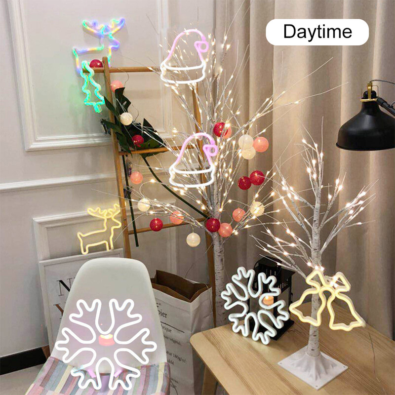 Señal de luz LED de neón para decoración navideña, luz nocturna con forma de árbol de Navidad y copo de nieve, ciervo alimentado por batería, USB, para fiesta de boda