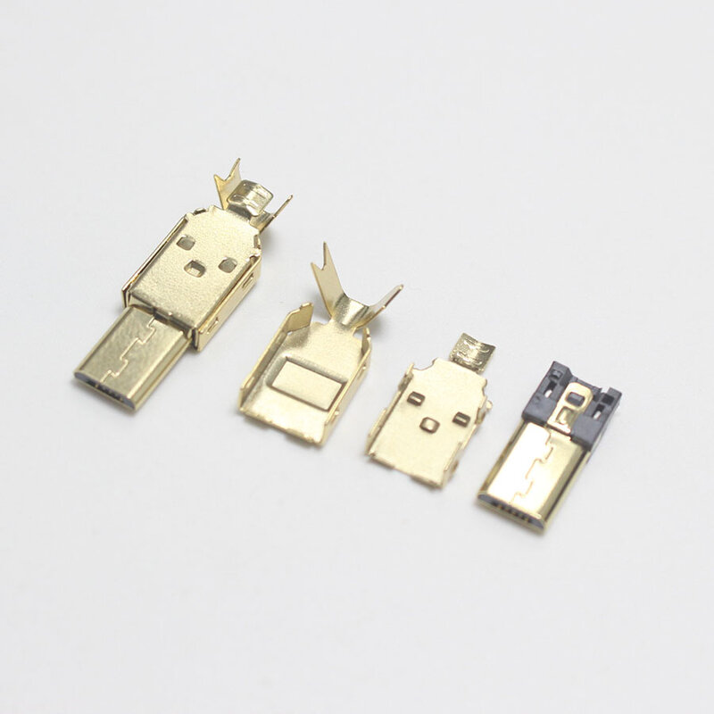 5 conjunto micro usb 5pin tipo de soldagem macho plug conector carregador 5p usb cauda carregamento jack 3 em 1 peças metal