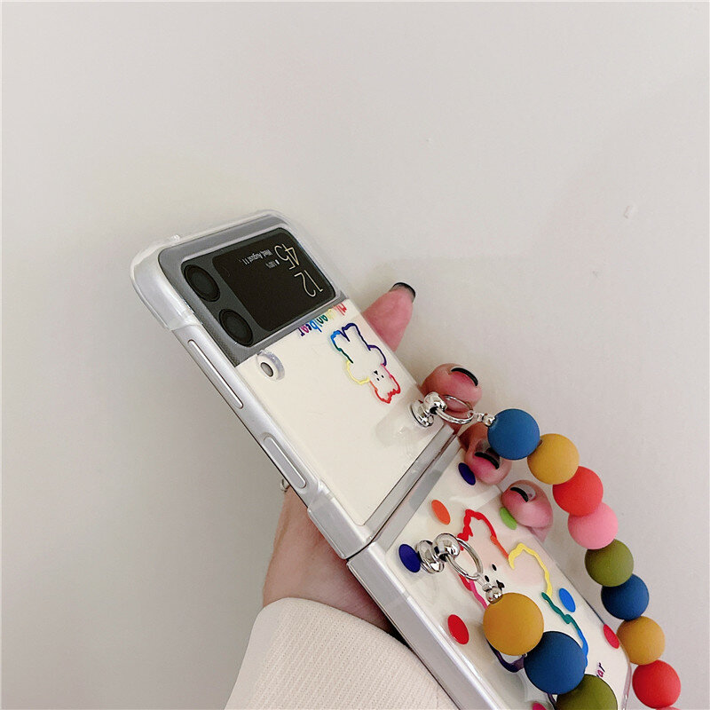 Корейские Мультяшные чехлы для телефонов Samsung Galaxy Z Flip 4 3 5G милый держатель браслета Прозрачный жесткий чехол из поликарбоната для Samsung Z Flip 1 2