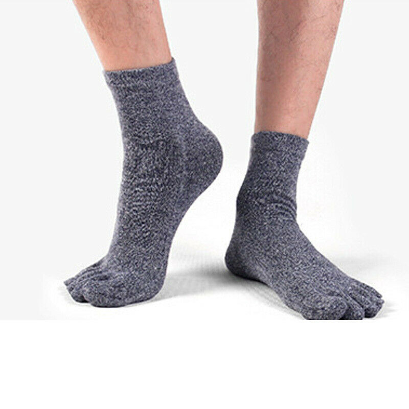 Kaus kaki kasual bisnis pria, 5 pasang tabung rendah Retro pria dengan jari kaki katun tebal hangat pendek bernapas Padat 5 jari hadiah Ayah