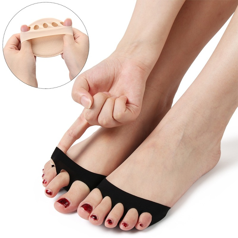 1Pair Foot Care Pads Thin Breathable Sweat-absorbent Non-slip Corrective Toe Socks Women's High Heels Invisible Forefoot Patch #