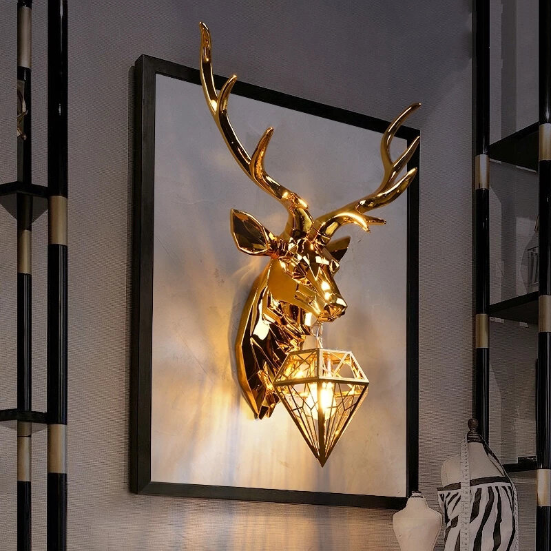 Nórdico chifres lâmpada de parede decoração para casa retro arte cervos cabeça luz parede sala estar quarto fundo do corredor arandela iluminação