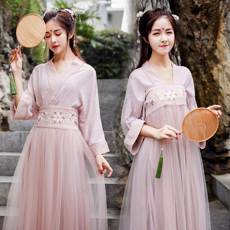 Hanfu – robe hanfu pour femmes, tenue chinoise traditionnelle chinoise cheongsam, qipao, jupe d'été à manches courtes