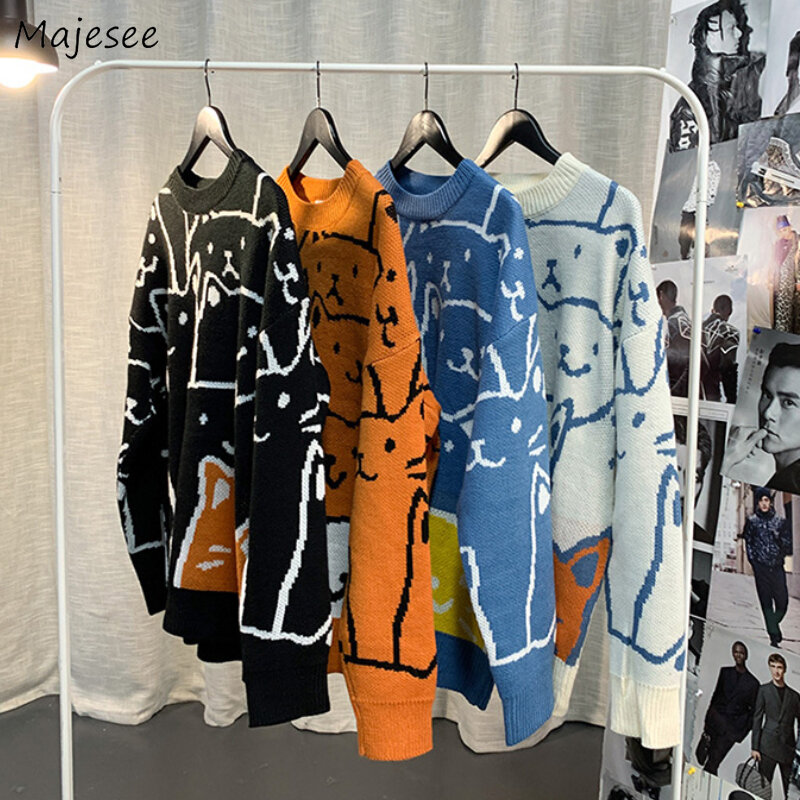 Jerseys holgados de dibujos animados para hombre, ropa informal de punto para estudiantes, moda coreana que combina con todo, ropa de calle, ropa de abrigo Vintage Harajuku Ins