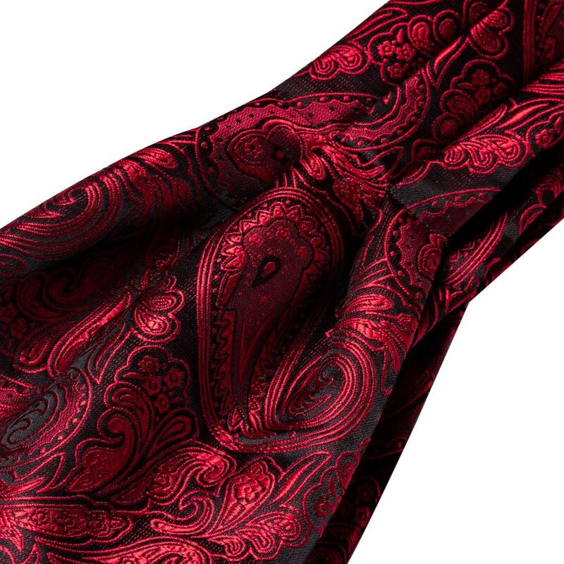 Мужской галстук Шелковый шейный платок Ascot, мужской шарф, винно-красная Мужская одежда для шеи, модные карманные Квадратные запонки Barry.Wang AS-001
