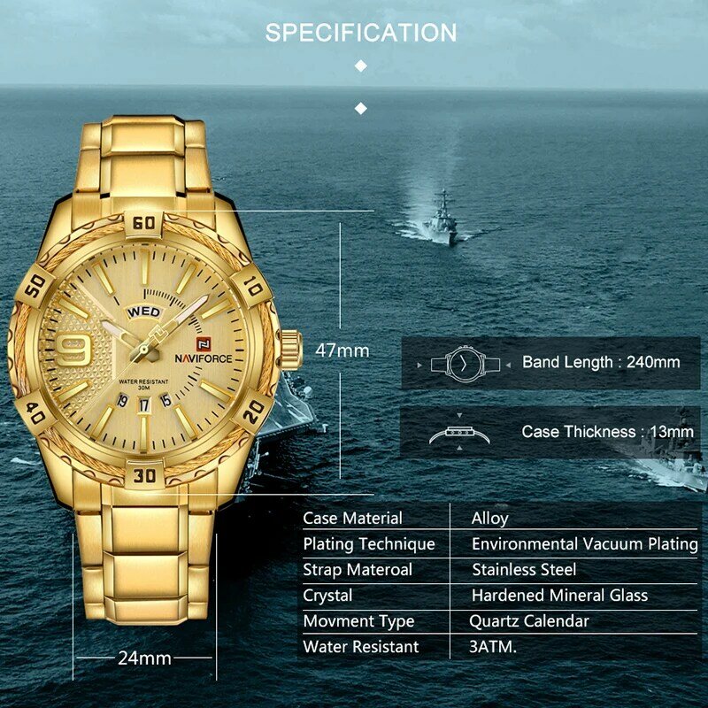 Navi force Luxusmarke Herren Armbanduhr Original Mode Quarz klassische Uhren für Männer wasserdichte militärische Stahlband Uhr Mann