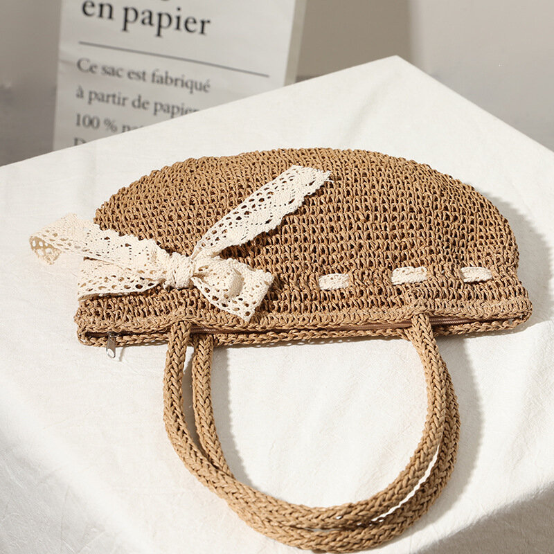 Женская плетеная Сумка с бантом, новинка 2021, Портативная сумка на плечо, Женская пляжная сумка для отдыха у моря
