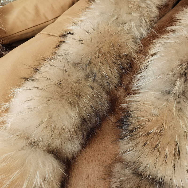 MAOMAOKONG-abrigo de piel de zorro Real para mujer, parka con Cuello de piel de mapache natural, chaqueta bomber de invierno, 2021