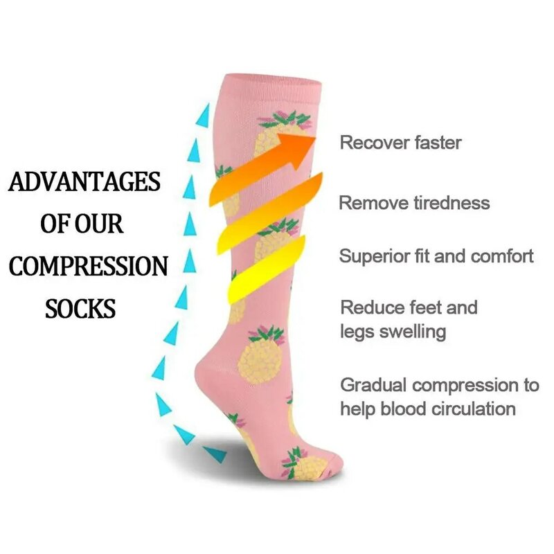 Compressão estocagem correndo esporte meias joelho alta varicosas veias circulação sanguínea pressão edema meias de compressão meias longas