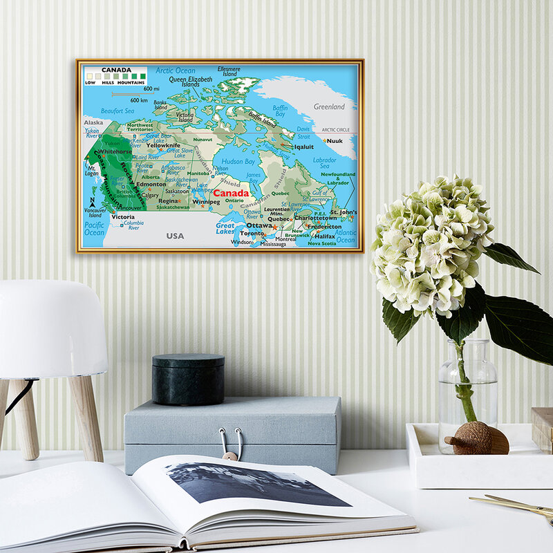 59*42ซม.แคนาดาแผนที่ภูมิประเทศขนาดเล็ก Wall Art โปสเตอร์ภาพวาดผ้าใบ Travel School อุปกรณ์ห้องนั่งเล่นบ้านตกแต่ง