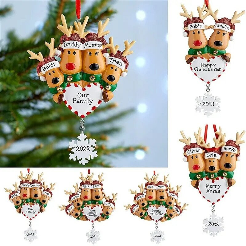 Pendentif de noël personnalisé en famille renne, pendentif suspendu pour arbre de noël, ornement du nouvel an, décoration pour la maison, 2022