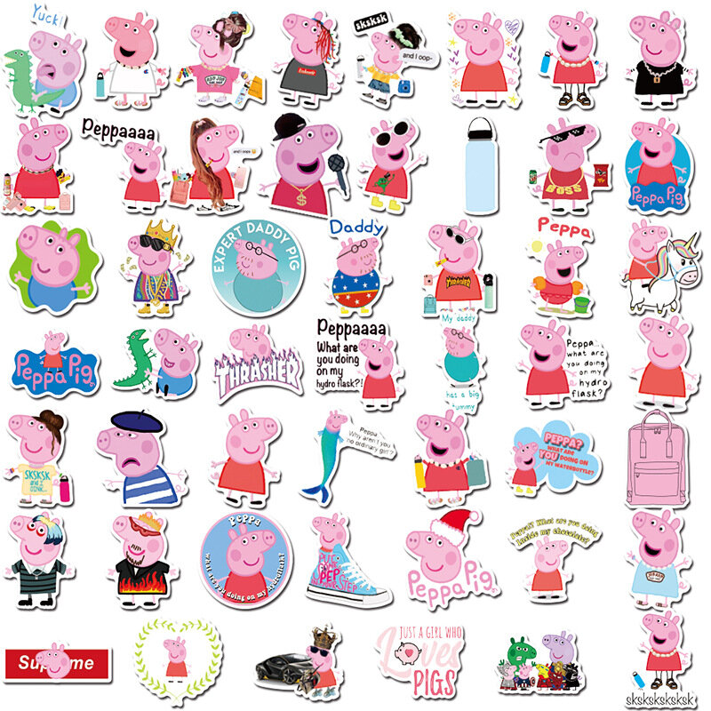 50 pçs/set Etiqueta Da Bolha brinquedo Peppa Pig 3D Patrulha Canina Toy Figuras de Ação Brinquedos Presentes Das Crianças Dos Miúdos