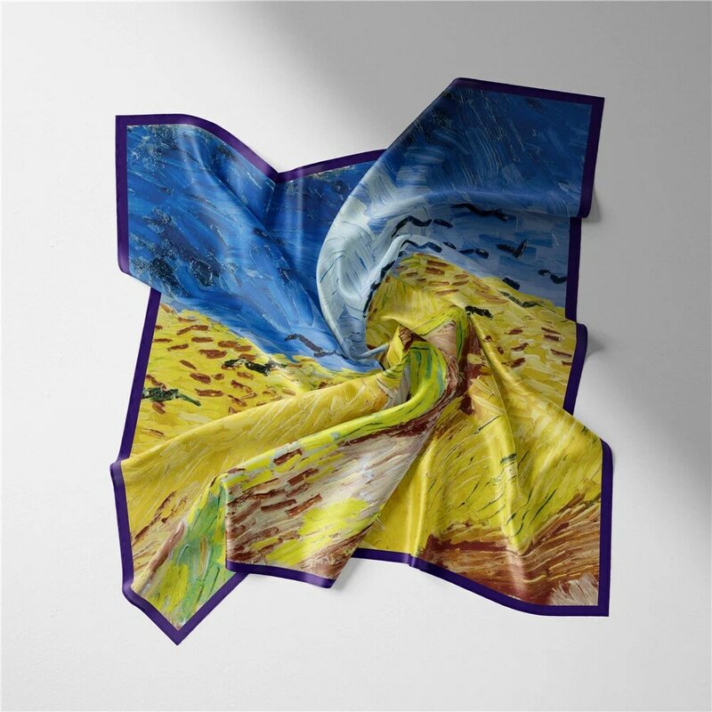 女性用シルクツイルスカーフ,ナイトスカーフ,正方形,バンダナ,小さなヒジャーブ,ヘッドバンド,53cm