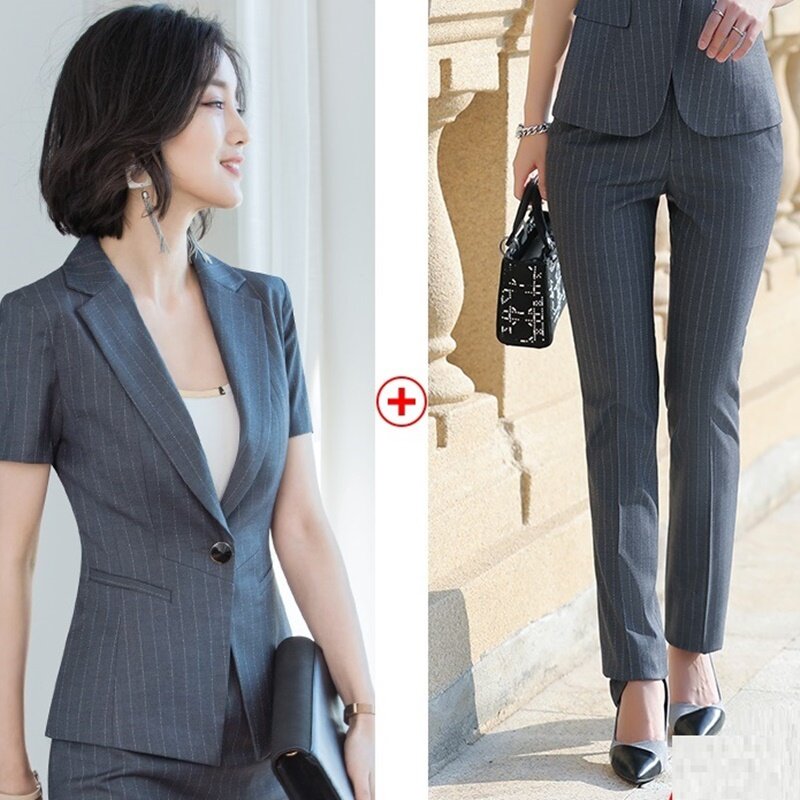 Saia terno feminino verão nova moda manga curta ol senhoras blazer saia de duas peças conjunto uniforme escritório negócio roupa trabalho dd2675