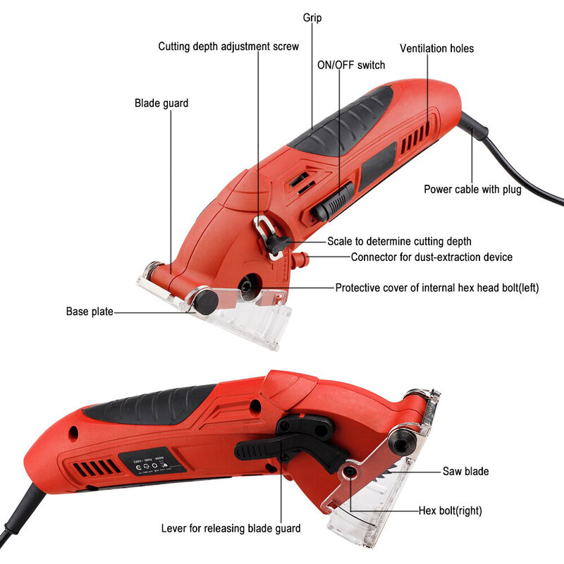 Compact Handheld Circular Saw Set 3400RPM 0-12 mm Adjustable Cutting Depth with 3pcs Cutting Blades US/EU/UK electric saw power
