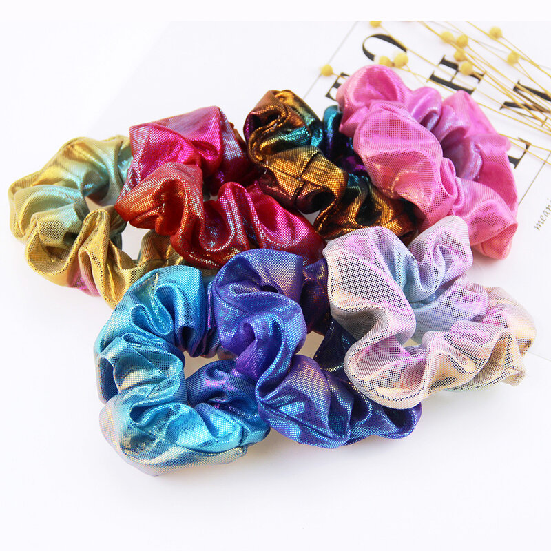 8Pcs Fashion Set Glitter Scrunchie Colorful Elastic Hair Tie Hair Band Glitter Ponytail Holder Scrunchie Pack Hair Accessories