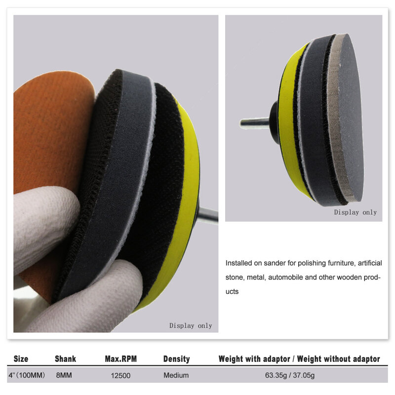 Rotary Backup Lixar Pad, Lixar Disco, M10 Thread Vem com Adaptador de Broca, Moagem e Polimento, 4"