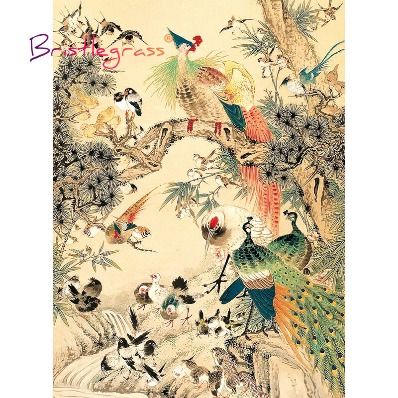 BRISTLEGRASS Wooden Jigsaw Puzzles 500 Pieces Phoenix Bird Qing Dynasty Chinese Painting Educational Toy Collectibles Home Decor